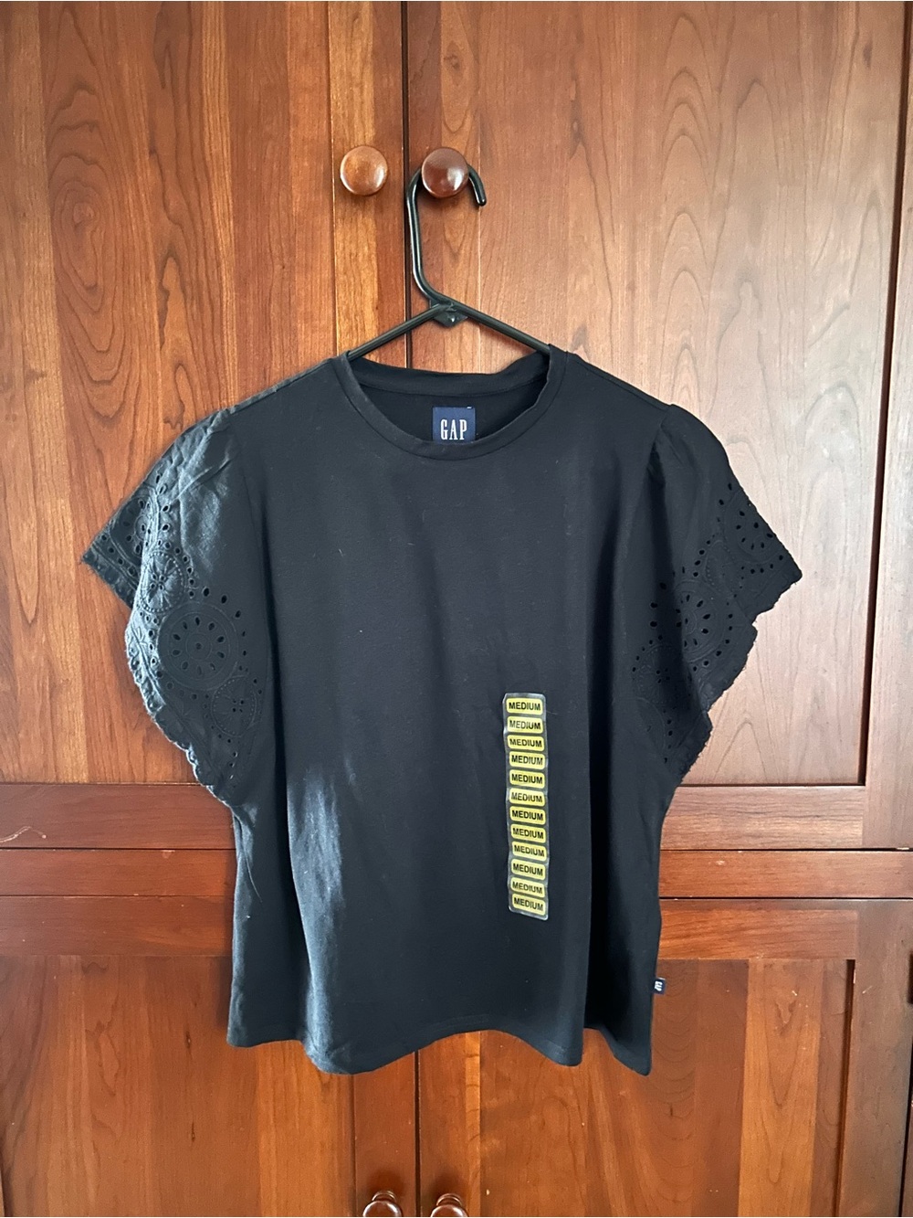 GAP Black Tee with Eyelet Scallop Sleeves